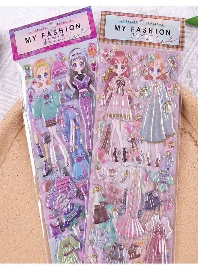 OANGO ملصقات OANGO، ورقتان، ملصقات ثلاثية الأبعاد يمكنكِ صنعها بنفسكِ، ملصقات لتغيير ملابس الأميرات، ملصقات جمالية، مجموعة ملصقات لطيفة ذاتية اللصق، مجموعة ملصقات بارزة - Image 1